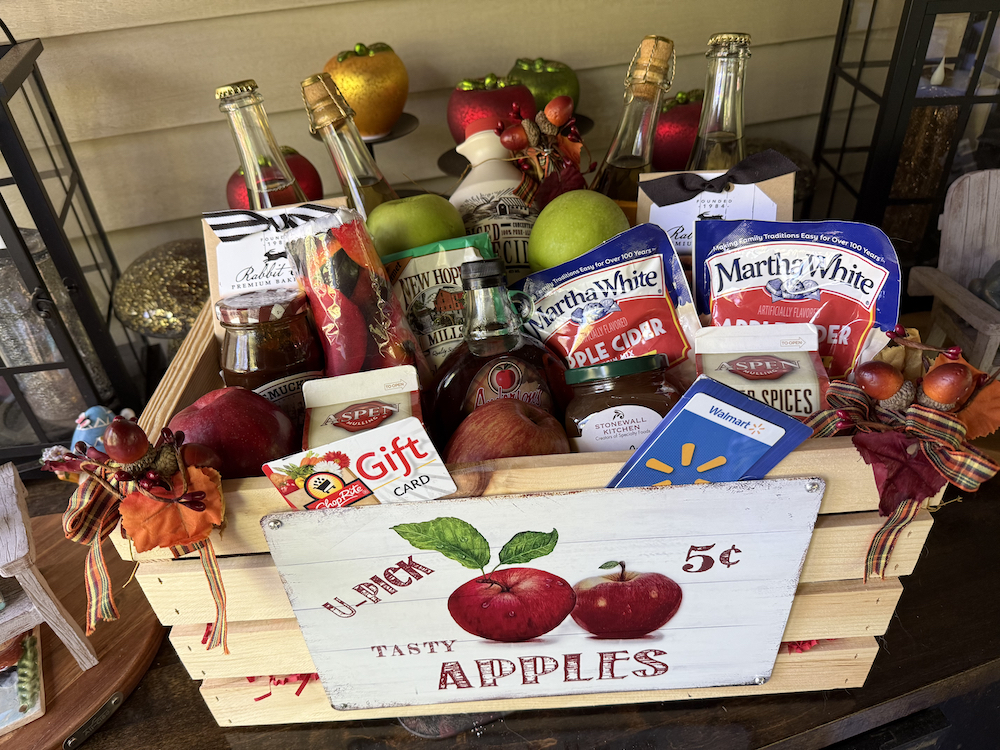 A basket of apple-related items will be raffled at the Sullivan County Historical Society.